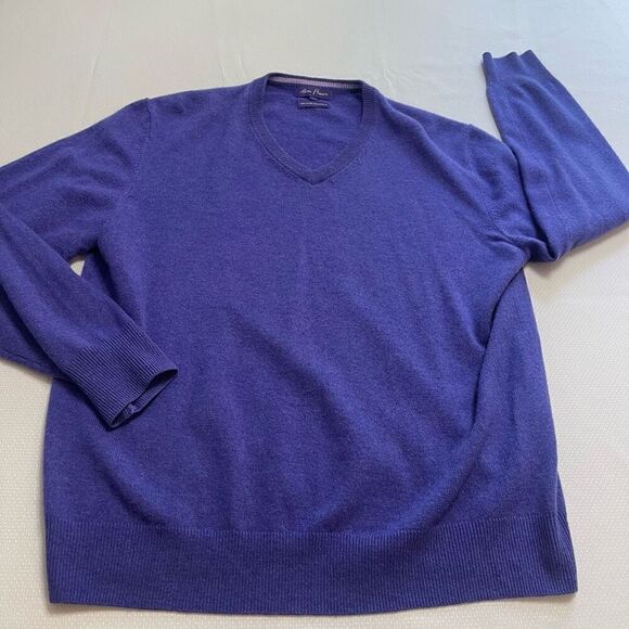Alan Flusser Purple V Neck Cashmere Sweater Size Large - Picture 5 of 9